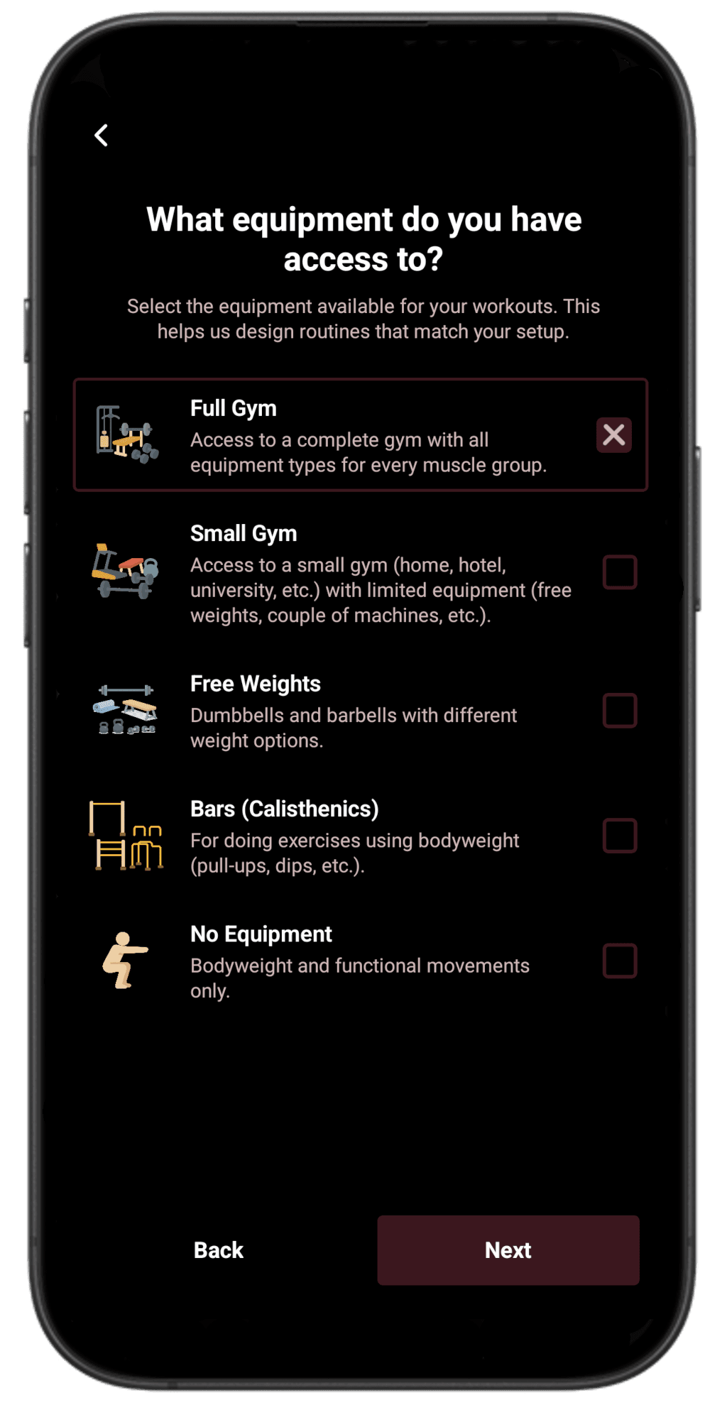 Select Available Equipment