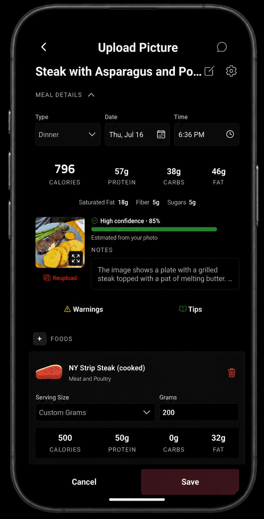 Metas diarias de nutrición en APEX con los macros de un día de entrenamiento